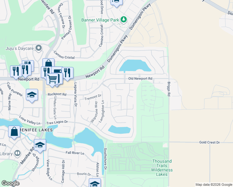map of restaurants, bars, coffee shops, grocery stores, and more near 30100 Sutton Court in Menifee