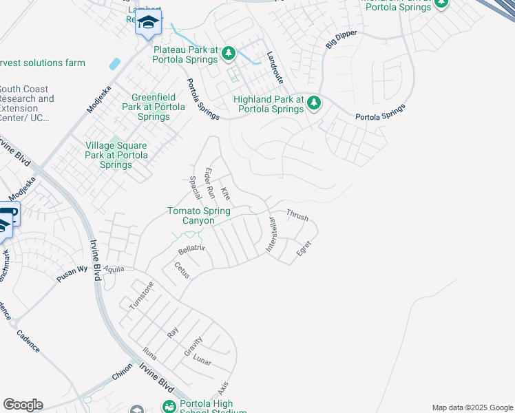 map of restaurants, bars, coffee shops, grocery stores, and more near 53 Thrasher in Irvine