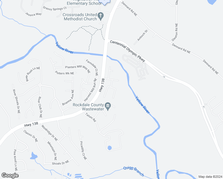 map of restaurants, bars, coffee shops, grocery stores, and more near 1781 Riverchase Circle Northeast in Conyers