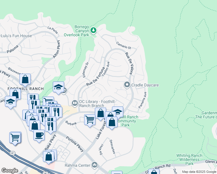map of restaurants, bars, coffee shops, grocery stores, and more near 23 Beaulieu Lane in Lake Forest