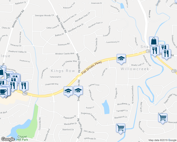 map of restaurants, bars, coffee shops, grocery stores, and more near 3402 Dogwood Place in Decatur