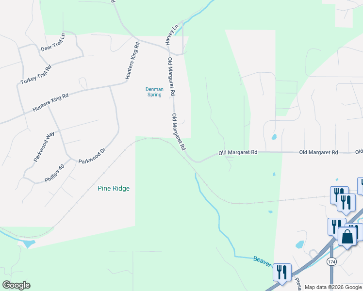 map of restaurants, bars, coffee shops, grocery stores, and more near 1494 Old Margaret Road in Odenville