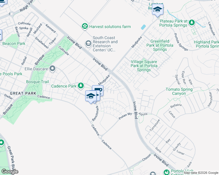 map of restaurants, bars, coffee shops, grocery stores, and more near 595 Cultivate in Irvine