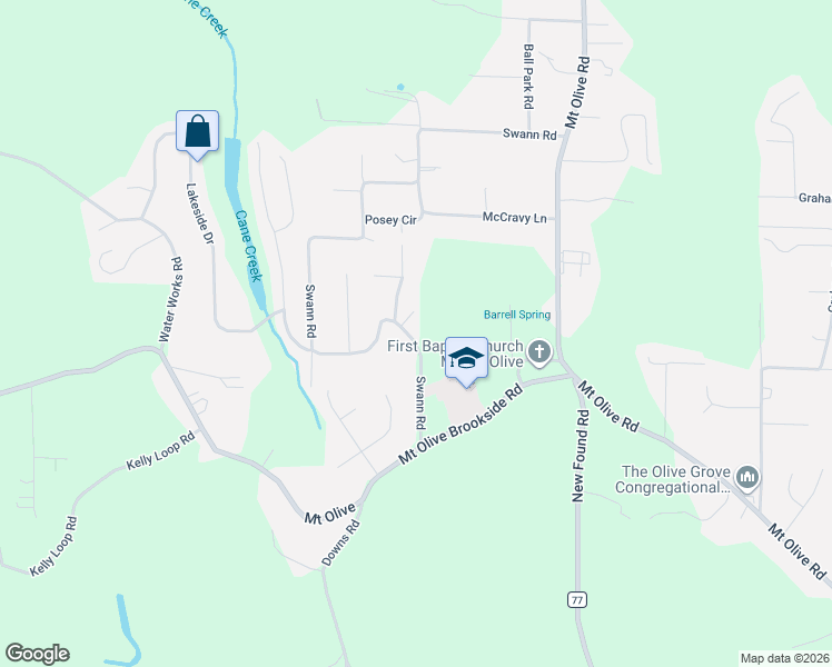 map of restaurants, bars, coffee shops, grocery stores, and more near 6031 Mason Road in Mount Olive