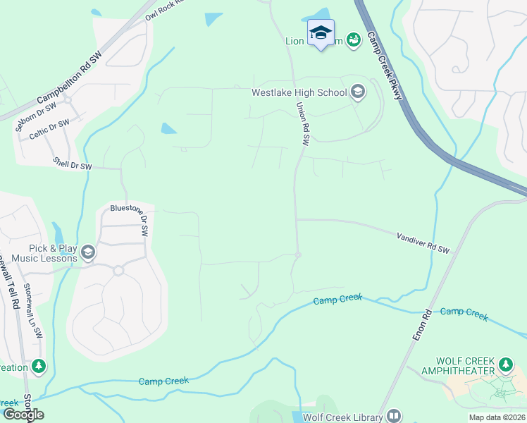 map of restaurants, bars, coffee shops, grocery stores, and more near 2655 Union Road Southwest in Atlanta