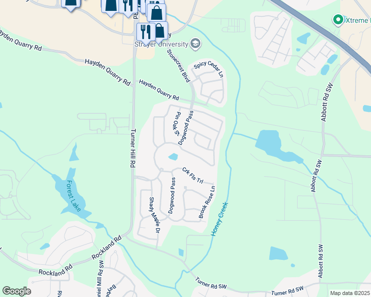 map of restaurants, bars, coffee shops, grocery stores, and more near 8145 White Oak Loop in Lithonia