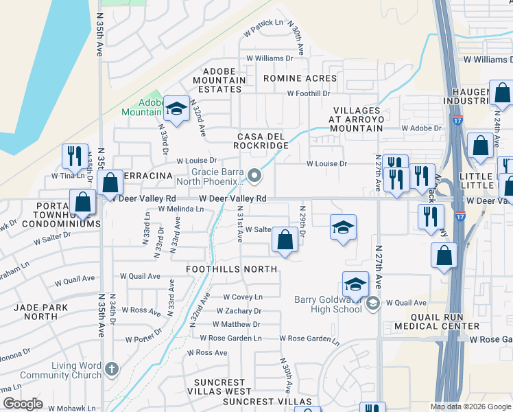 map of restaurants, bars, coffee shops, grocery stores, and more near 3057 West Cat Balue Drive in Phoenix