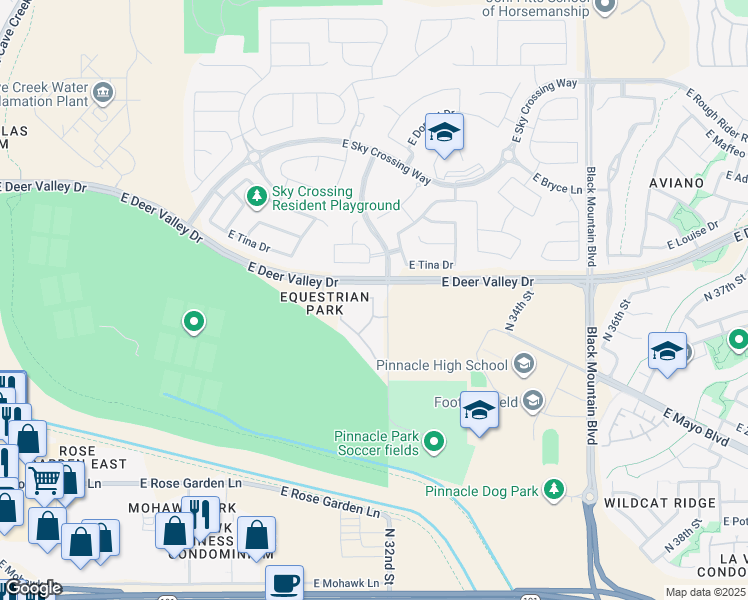 map of restaurants, bars, coffee shops, grocery stores, and more near 21707 North 31st Place in Phoenix