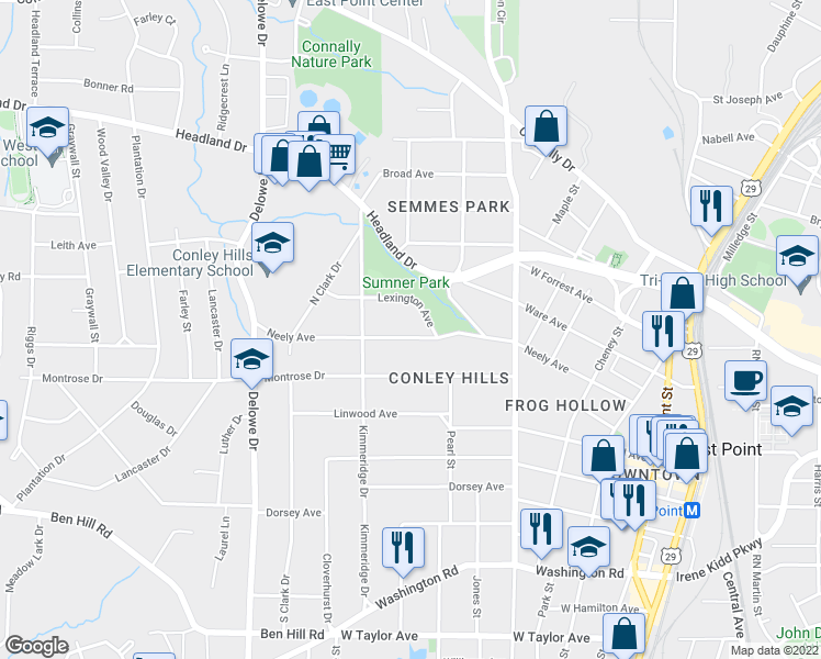 map of restaurants, bars, coffee shops, grocery stores, and more near 1925 Neely Avenue in Atlanta
