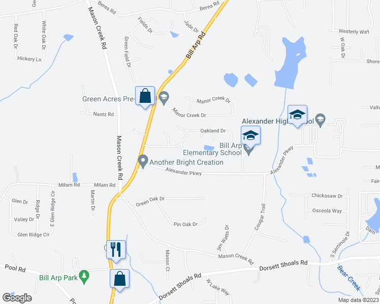 map of restaurants, bars, coffee shops, grocery stores, and more near 6814 Laurel View Court in Douglasville