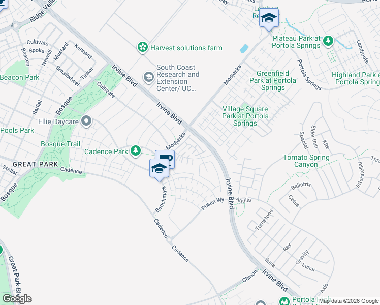 map of restaurants, bars, coffee shops, grocery stores, and more near 595 Cultivate in Irvine