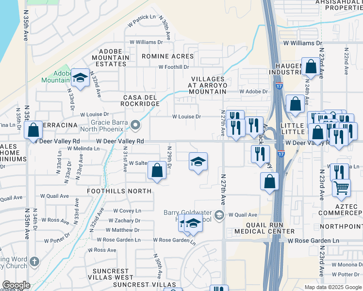 map of restaurants, bars, coffee shops, grocery stores, and more near 2818 West Deer Valley Road in Phoenix