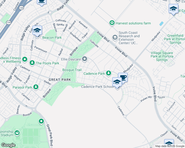 map of restaurants, bars, coffee shops, grocery stores, and more near 126 Spiral in Irvine