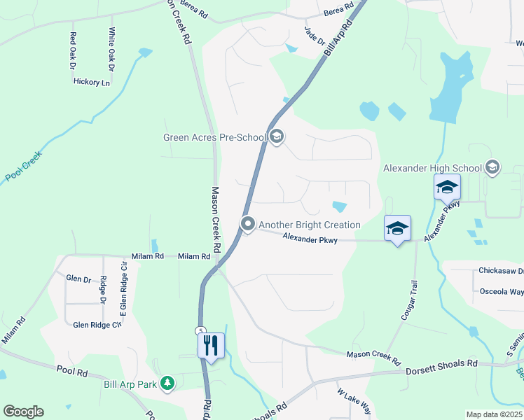 map of restaurants, bars, coffee shops, grocery stores, and more near 6917 Laurelwood Drive in Douglasville