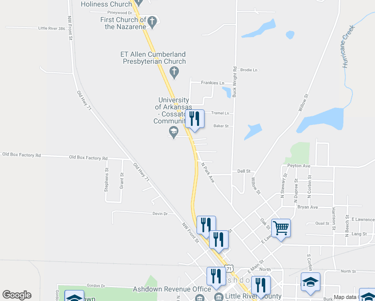 map of restaurants, bars, coffee shops, grocery stores, and more near 1409 North Constitution Avenue in Ashdown