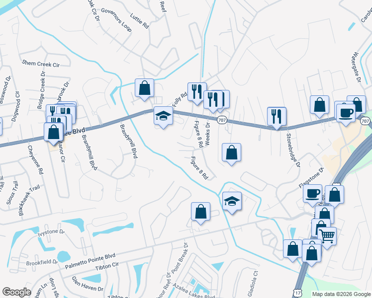 map of restaurants, bars, coffee shops, grocery stores, and more near 5423 Figure 8 Road in Myrtle Beach