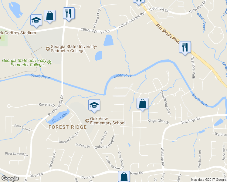 map of restaurants, bars, coffee shops, grocery stores, and more near 16102 Waldrop Cove in Decatur