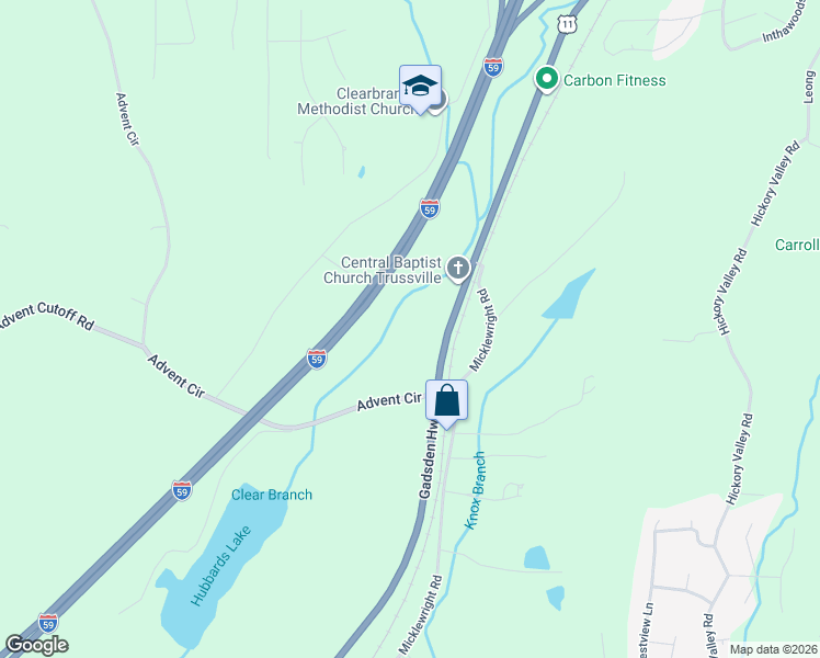 map of restaurants, bars, coffee shops, grocery stores, and more near 8690 Gadsden Highway in Trussville