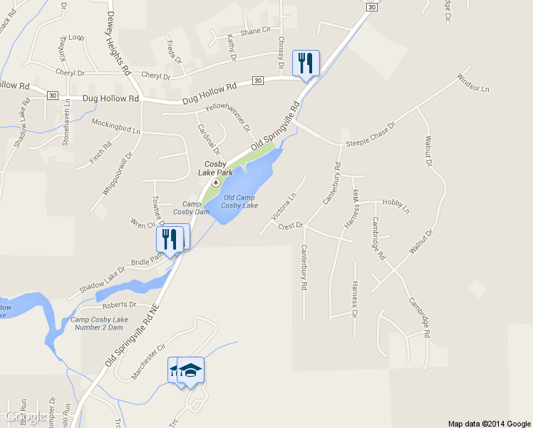 map of restaurants, bars, coffee shops, grocery stores, and more near 6018 Victoria Lane in Pinson