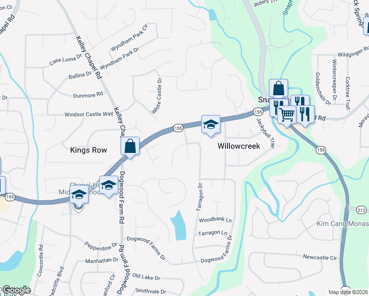 map of restaurants, bars, coffee shops, grocery stores, and more near 3328 Tarragon Drive in Decatur