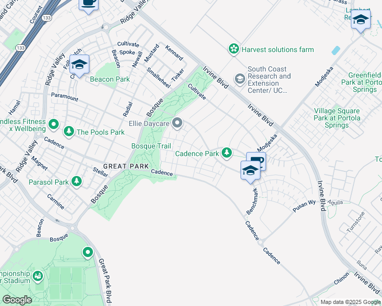 map of restaurants, bars, coffee shops, grocery stores, and more near 126 Spiral in Irvine