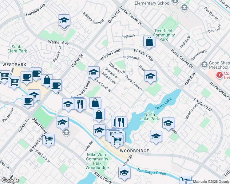 map of restaurants, bars, coffee shops, grocery stores, and more near 38 Wetstone in Irvine