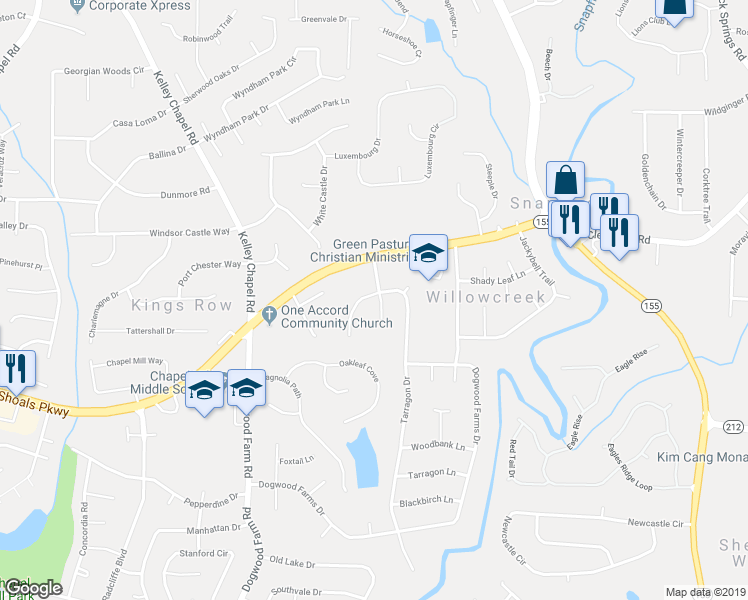 map of restaurants, bars, coffee shops, grocery stores, and more near 3328 Tarragon Drive in Decatur