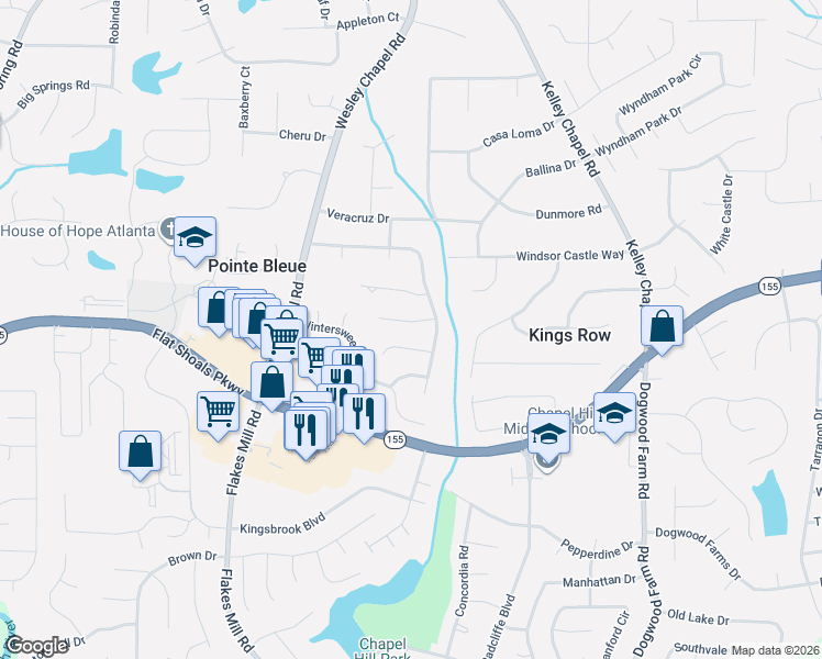map of restaurants, bars, coffee shops, grocery stores, and more near 4034 Pin Oak Trail in Decatur
