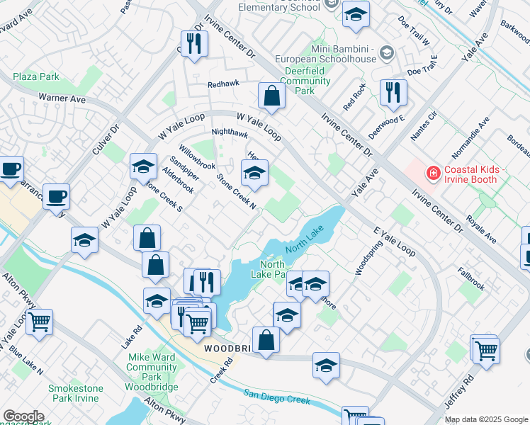map of restaurants, bars, coffee shops, grocery stores, and more near 12 Cove in Irvine