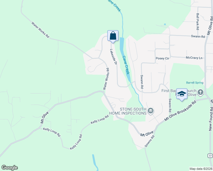 map of restaurants, bars, coffee shops, grocery stores, and more near 6407 Water Works Road in Mount Olive