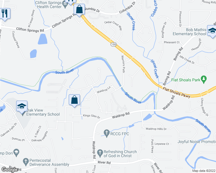 map of restaurants, bars, coffee shops, grocery stores, and more near 3789 Waldrop Lane in Decatur