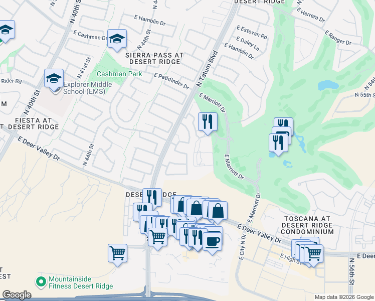 map of restaurants, bars, coffee shops, grocery stores, and more near 21805 North 48th Place in Phoenix