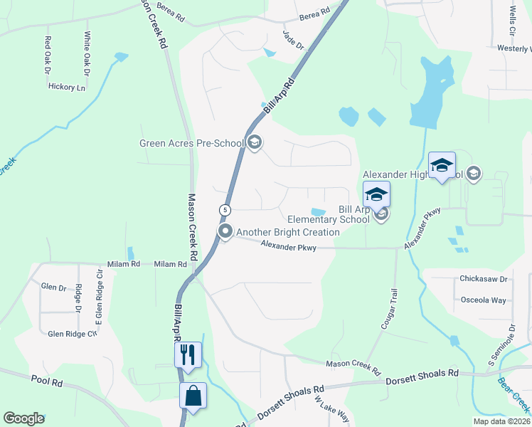 map of restaurants, bars, coffee shops, grocery stores, and more near 6867 Laurelwood Drive in Douglasville