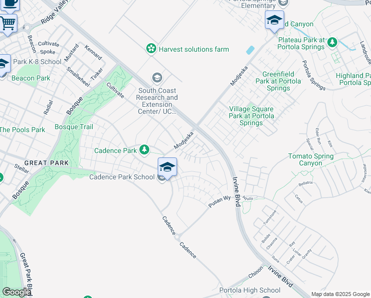 map of restaurants, bars, coffee shops, grocery stores, and more near 115 Bravo in Irvine