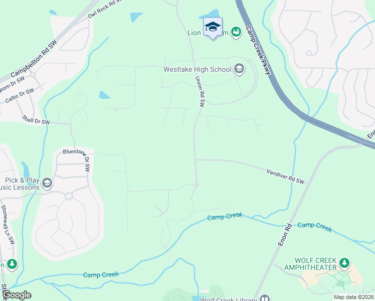 map of restaurants, bars, coffee shops, grocery stores, and more near 2655 Union Road Southwest in Atlanta