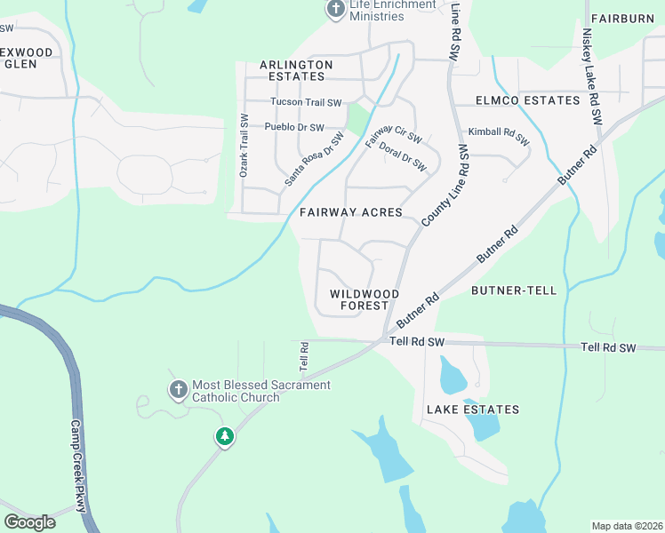 map of restaurants, bars, coffee shops, grocery stores, and more near 4655 Ivywood Drive Southwest in Atlanta