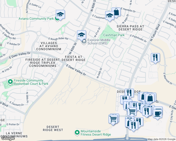 map of restaurants, bars, coffee shops, grocery stores, and more near 4333 East Abraham Lane in Phoenix