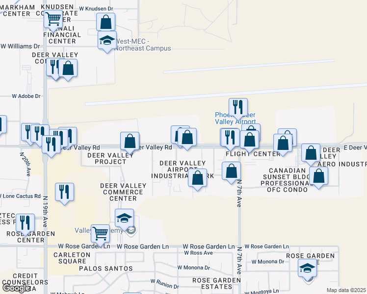 map of restaurants, bars, coffee shops, grocery stores, and more near 1115 West Deer Valley Road in Phoenix
