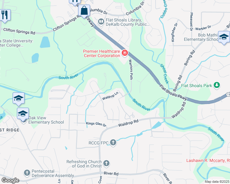 map of restaurants, bars, coffee shops, grocery stores, and more near 3789 Waldrop Lane in Decatur