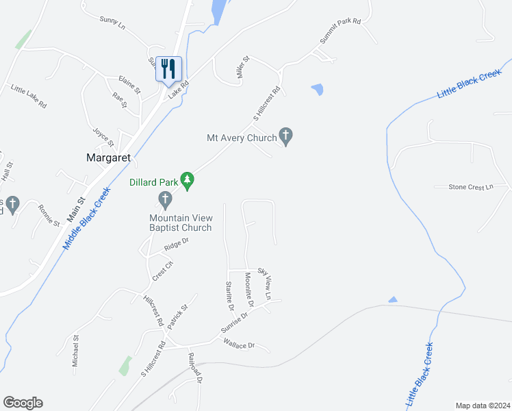 map of restaurants, bars, coffee shops, grocery stores, and more near 960 Moonlite Drive in Odenville