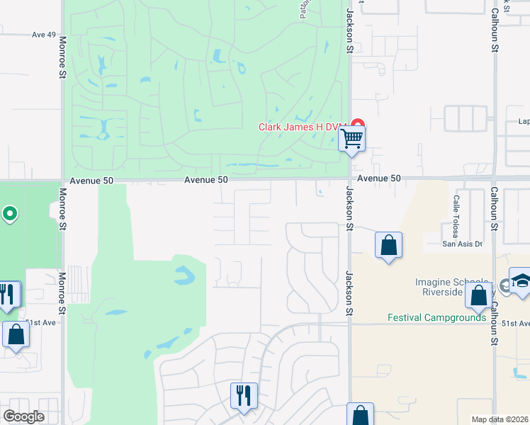 map of restaurants, bars, coffee shops, grocery stores, and more near 82742 Minerva Lane in Indio