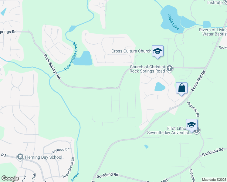 map of restaurants, bars, coffee shops, grocery stores, and more near 5866-5954 Rock Springs Road in Lithonia