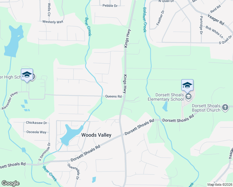 map of restaurants, bars, coffee shops, grocery stores, and more near 6126 Queens Road in Douglasville