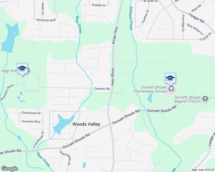 map of restaurants, bars, coffee shops, grocery stores, and more near 6126 Queens Rd in Douglasville