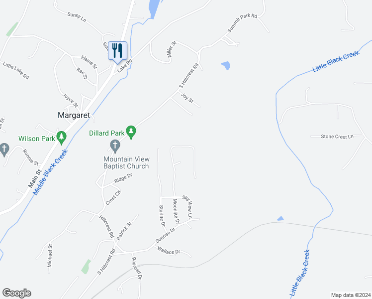 map of restaurants, bars, coffee shops, grocery stores, and more near 980 Moonlite Drive in Odenville