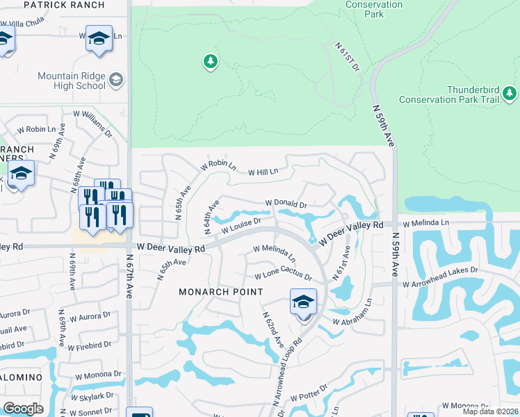 map of restaurants, bars, coffee shops, grocery stores, and more near 6347 West Donald Drive in Glendale