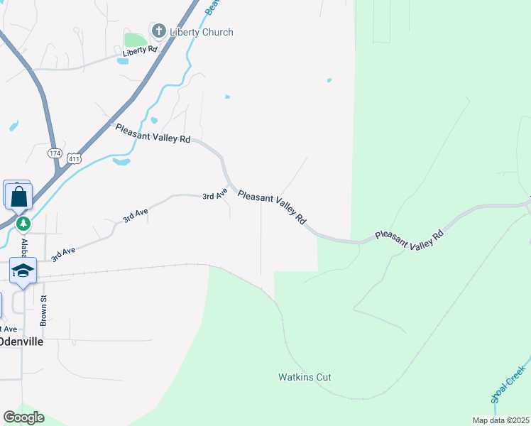 map of restaurants, bars, coffee shops, grocery stores, and more near 45 Cedar Branch Circle in Odenville