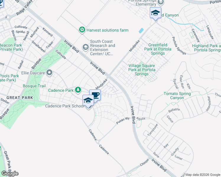 map of restaurants, bars, coffee shops, grocery stores, and more near 149 Stage in Irvine