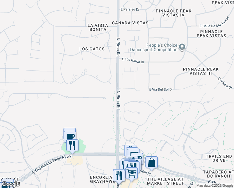 map of restaurants, bars, coffee shops, grocery stores, and more near 21910 North Pima Road in Scottsdale