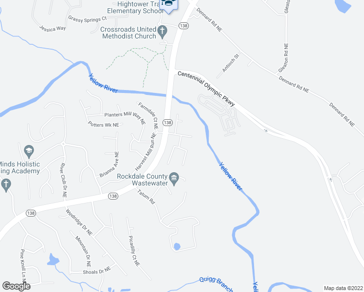 map of restaurants, bars, coffee shops, grocery stores, and more near 1780 Riverchase Circle Northeast in Conyers